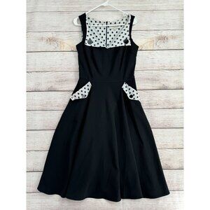 Bettie Page by Tatyana Rockabilly Polka Dot Accent Dress Women's Size L Black